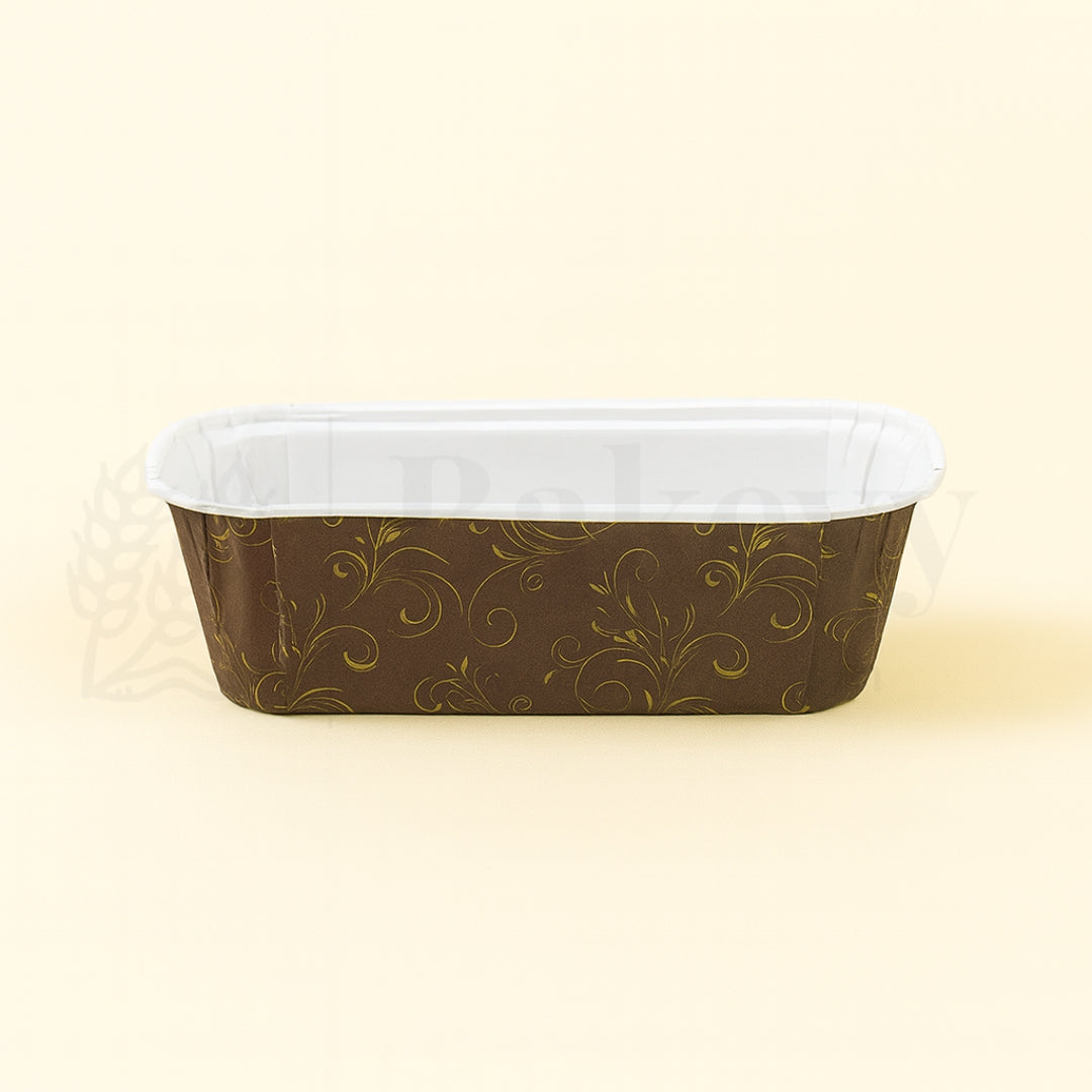 Rectangular container with gold floral pattern on a beige background
