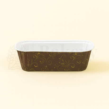 Rectangular container with gold floral pattern on a beige background