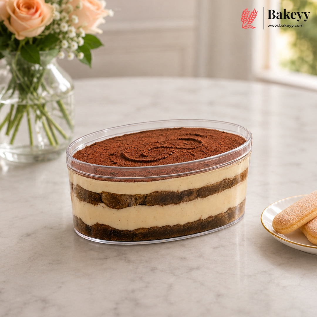 250ml Oval Transparent Acrylic Cake & Dessert Tub with Lid | Pack of 72