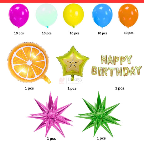 Complete balloon arch decoration kit
Bright tropical color palette
Premium quality latex and foil balloons
Ideal for wall backdrops, arches, and photo setups
Suitable for indoor birthday decorations