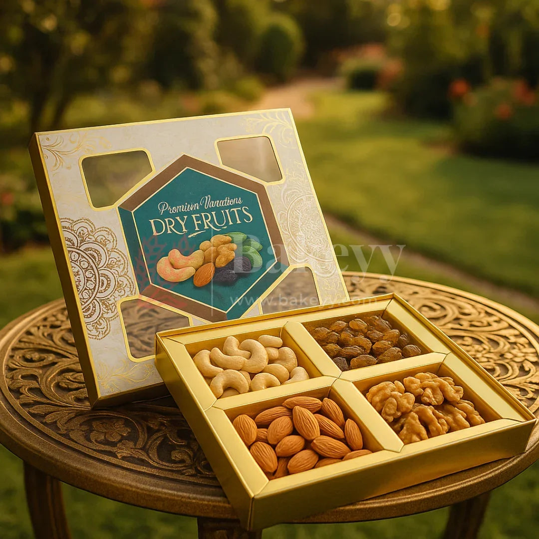 24x16x2.5 cm | Premium dry fruit box with 4 cavities | Pack of 10