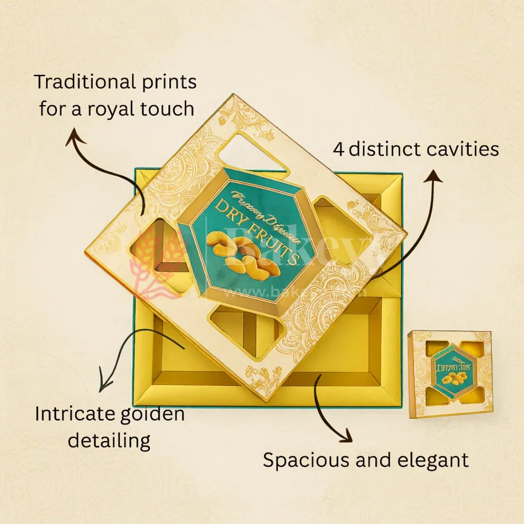 24x16x2.5 cm | Premium dry fruit box with 4 cavities | Pack of 10