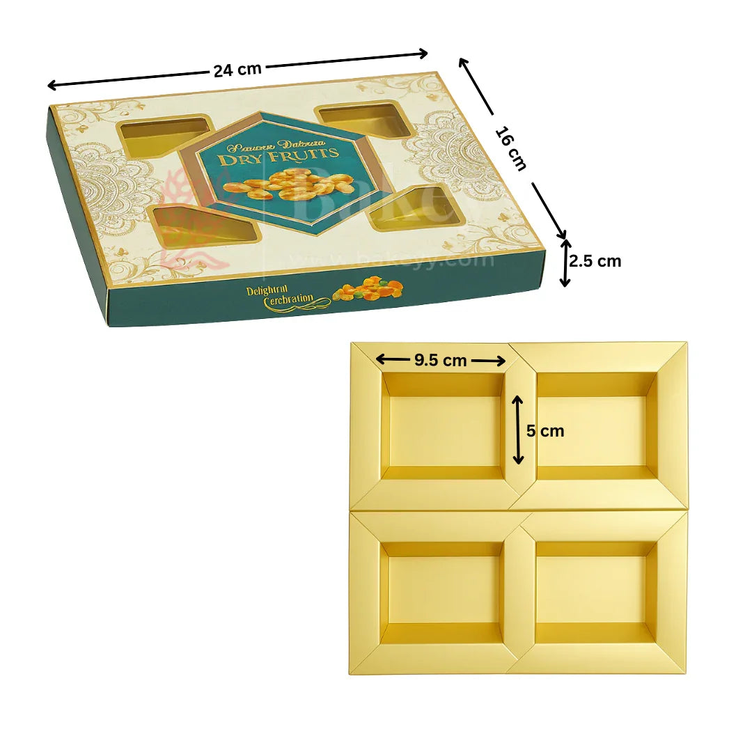 24x16x2.5 cm | Premium dry fruit box with 4 cavities | Pack of 10