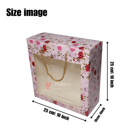 10x4x10 Inch | Hamper Box with Handle | Pack of 10 | Floral Treat Carry Box with Window |Perfect for Gifting and Valentine’s Day | - Bakeyy.com - India - 10x4x10 Inch | Hamper Box with Handle | Pack of 10 | Floral Treat Carry Box with Window |Perfect for Gifting and Valentine’s Day | - Default Title