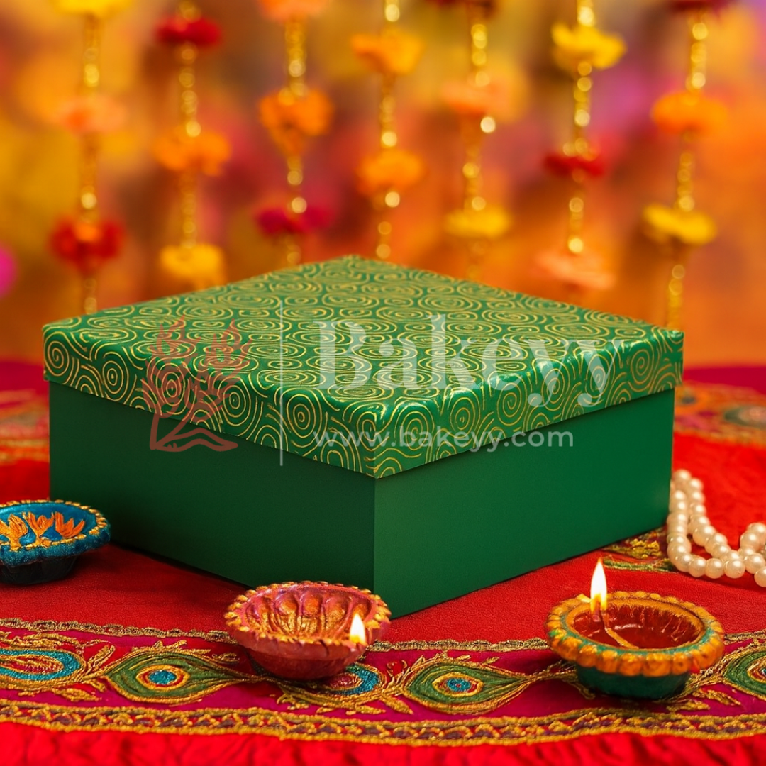 10x10x4 Inch | Rigid Square Shaped Gift Box | Hamper Box | Dark Green | 1 Piece