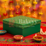 10x10x4 Inch | Rigid Square Shaped Gift Box | Hamper Box | Dark Green | 1 Piece