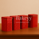 26x26x11 cm | Rigid Square Shaped Gift Box with 4 Tin Jars | Hamper Box | Red | 1 Piece