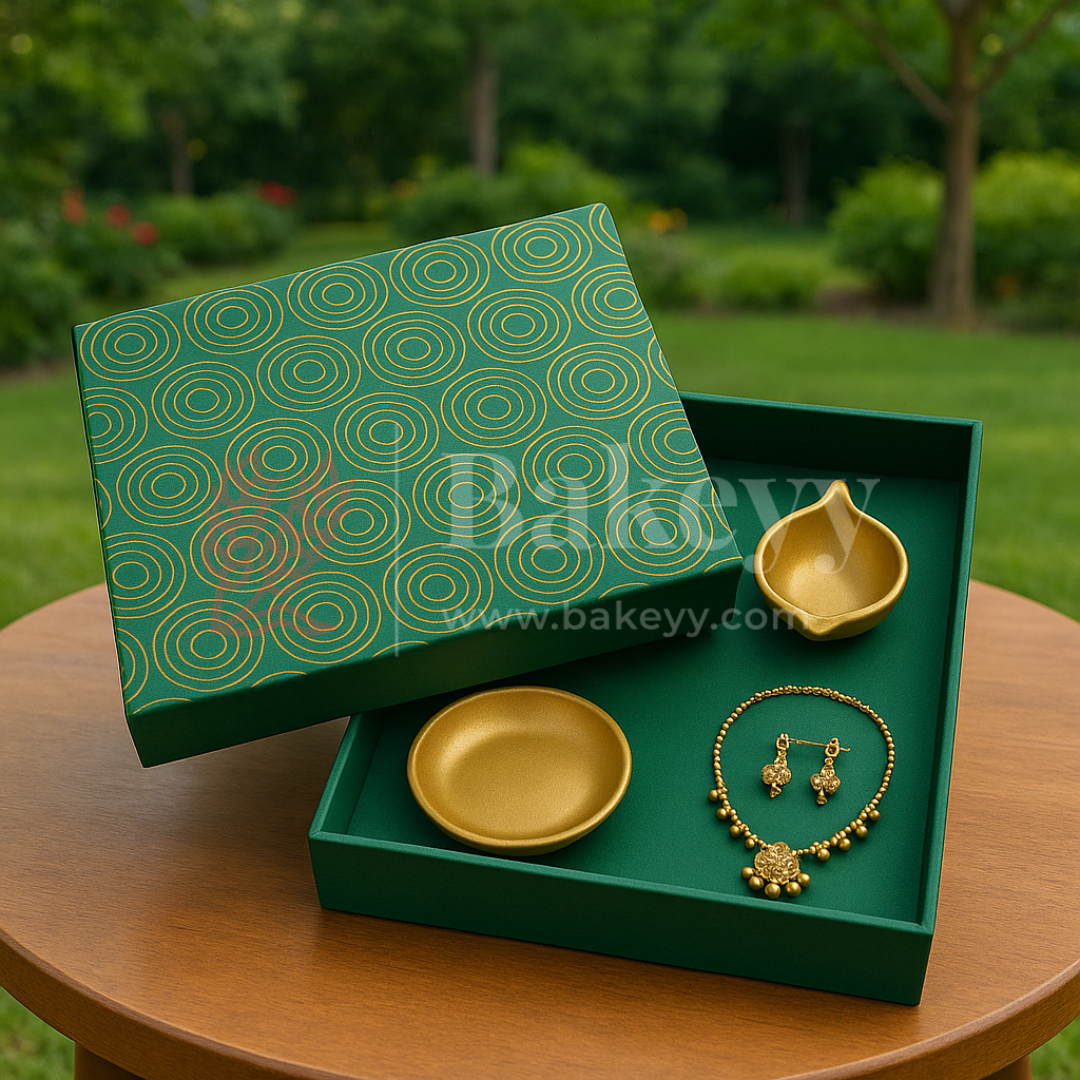 10x10x4 Inch | Rigid Square Shaped Gift Box | Hamper Box | Dark Green | 1 Piece