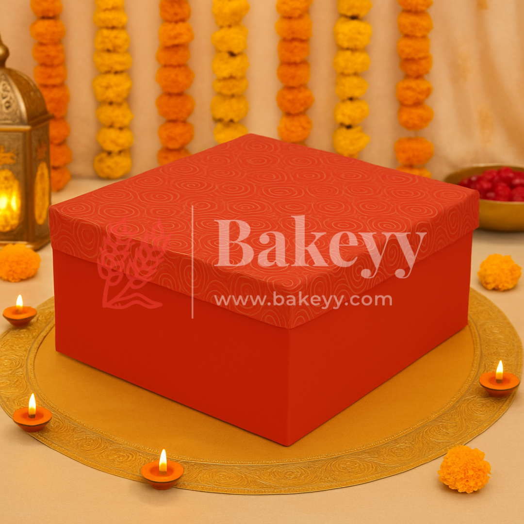26x26x11 cm | Rigid Square Shaped Gift Box with 4 Tin Jars | Hamper Box | Red | 1 Piece