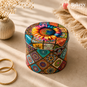 Art Theme Round Tin Storage Container with Lid | Pack of 4