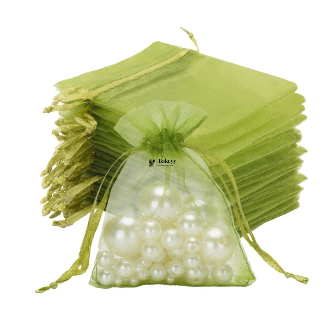 7x9Cm |Olive Green Organza Potli Bags | Pack of 99