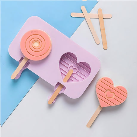 2 Cavity Heart & Swirl Silicone Popsicle Mould | Lollipop Mould | Pack of 1
