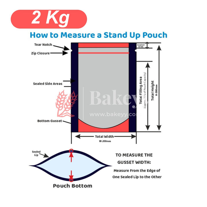 2 Kg | Zip Lock Pouch | Clear Stand-up Pouch | 20x30 CM | Standing Pouch - Bakeyy.com