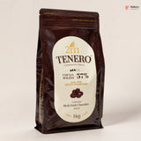 Tenero 57% cocoa solids dark chocolate packaging on a beige background