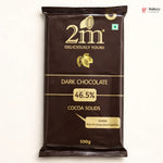 A 500g package of 2m Dark Chocolate (46.5% cocoa solids) from Ghana, shown against a plain white background with a Bakeyy watermark in the top right corner.