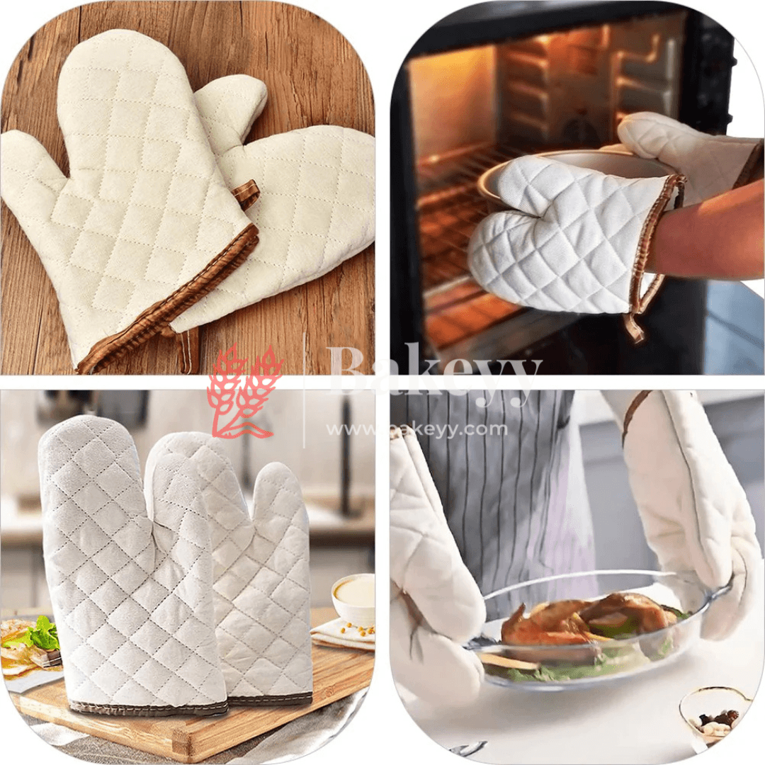 Cream Coated Cotton Fabric Heat-Resistant Oven Gloves for Baking & Kitchen Use - Bakeyy.com - India - Cream Coated Cotton Fabric Heat-Resistant Oven Gloves for Baking & Kitchen Use - Default Title