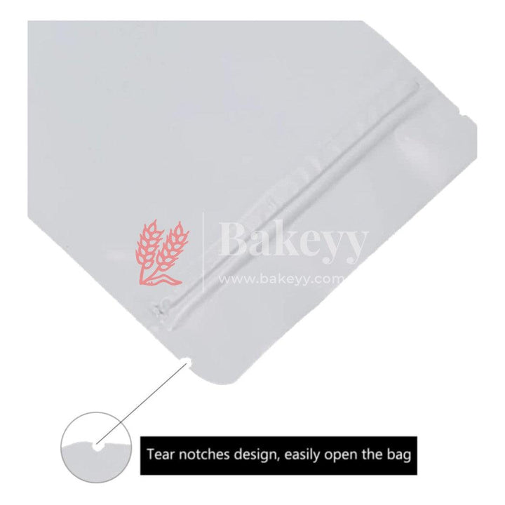 500 gm | Zip Lock Pouch | White Color Without Window | 16x23 CM | Standing Pouch - Bakeyy.com