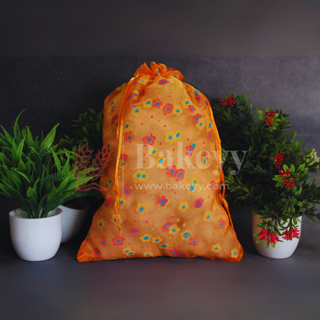 22x31 CM | Floral Designs Organza Potli Bags | Pack of 50 | Orange Color | Candy Bag - Bakeyy.com - India - 22x31 CM | Floral Designs Organza Potli Bags | Pack of 50 | Orange Color | Candy Bag - Default Title