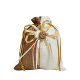 20x24cm| Brown & Cream Jute Potli Bag with Floral Accent | Traditional Potli Bag | Wedding Favor Bag | Jewelry Pouch | Floral Accent Gift Bag | Pack of 10