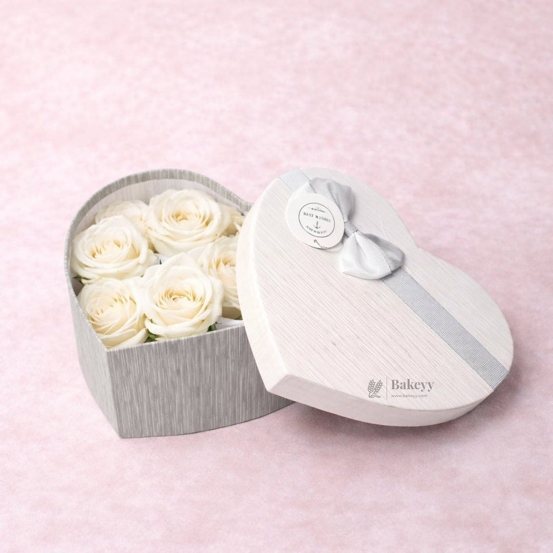 Grey And White Valentine Gift Box | Mixed Colour | Valentine Gift | Heart Shape Gift Box with Ribbon | Pack of 1