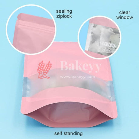 250gm | Zip Lock Pouch |Pink Color With Window | 13.5x25 CM | Standing Pouch | 110 GSM | - Bakeyy.com - India - 250gm | Zip Lock Pouch |Pink Color With Window | 13.5x25 CM | Standing Pouch | 110 GSM | - Pack Of 50 / 13.5x25cm / 250 gm