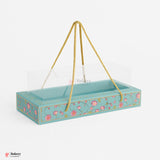 30.5x13x10cm |Turquoise Floral Gift Box with Transparent Lid & Golden Rope Handle – Empty Hamper Packaging Box  | Pack of 10