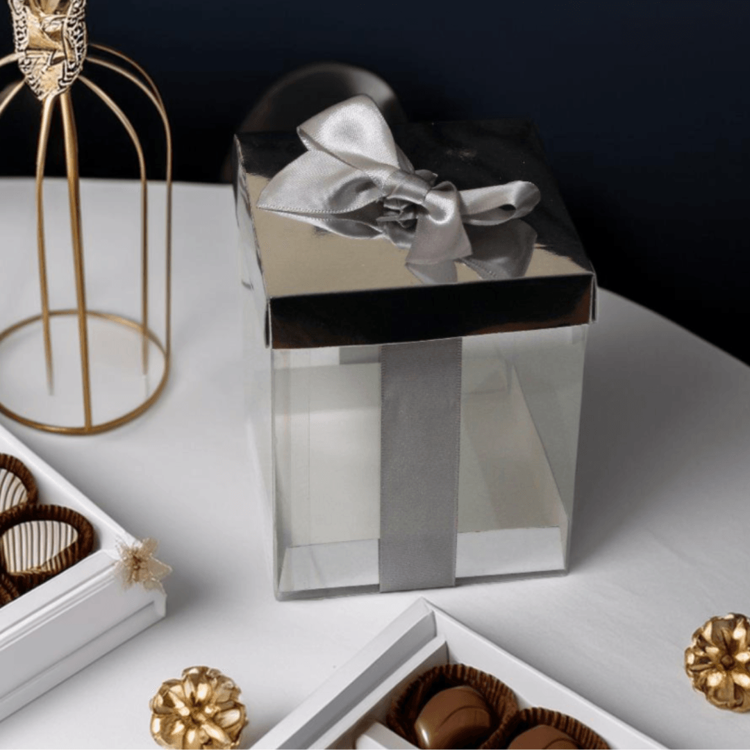 PVC Transparent Gift Box with Sliver Ribbon || Pack of 10 || Elegant Packaging Solution for Special Occasions || - Bakeyy.com - India - PVC Transparent Gift Box with Sliver Ribbon || Pack of 10 || Elegant Packaging Solution for Special Occasions || - Small