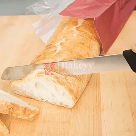 12 Inch Bread Knife Black Handle | Stainless Steel Blade with Strong Grip | Black Handle - Bakeyy.com - India - 12 Inch Bread Knife Black Handle | Stainless Steel Blade with Strong Grip | Black Handle - Default Title