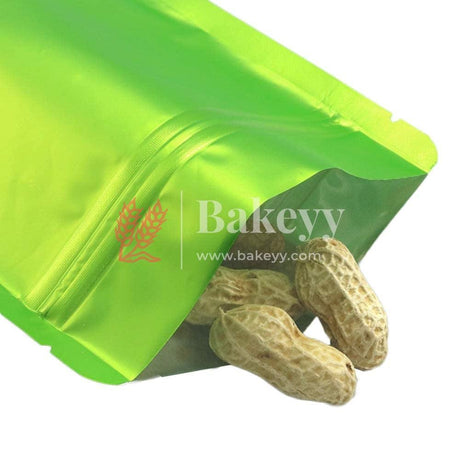 100 gm | Zip Lock Pouch | Green Color With Window | 10x17 CM | Standing Pouch | 110 GSM | - Bakeyy.com - India - 100 gm | Zip Lock Pouch | Green Color With Window | 10x17 CM | Standing Pouch | 110 GSM | - Pack Of 50 / 10x17 cm / 100 gm