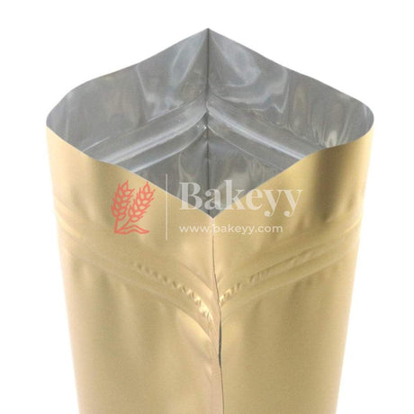 500 gm | Zip Lock Pouch |Gold Color With Window | 16x23 CM | Standing Pouch | 110 GSM | - Bakeyy.com - India - 500 gm | Zip Lock Pouch |Gold Color With Window | 16x23 CM | Standing Pouch | 110 GSM | - Pack Of 50 / 16x23 cm / 500 gm