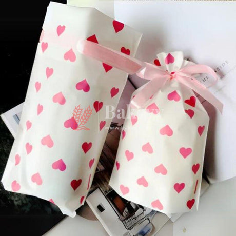 Pink Hearts Stand Up Treat Favor Bags Gift Wrapper Bags for Candy Cookie Chocolate | Pack of 50 | - Bakeyy.com - India - Pink Hearts Stand Up Treat Favor Bags Gift Wrapper Bags for Candy Cookie Chocolate | Pack of 50 | - Medium