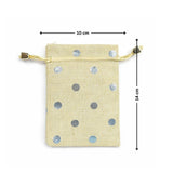 Polka Dot Jute Potli Bags with Golden Drawstring | Reusable Gift Pouches (Multiple Sizes) | Pack of 10 - Bakeyy.com - India - Polka Dot Jute Potli Bags with Golden Drawstring | Reusable Gift Pouches (Multiple Sizes) | Pack of 10 - Gold Polka Dot / 10x14 135.00