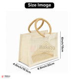 22x10.5x15 cm Beige & Cream Jute Gift Bag with Transparent Window & Round Handles Pack Of 1