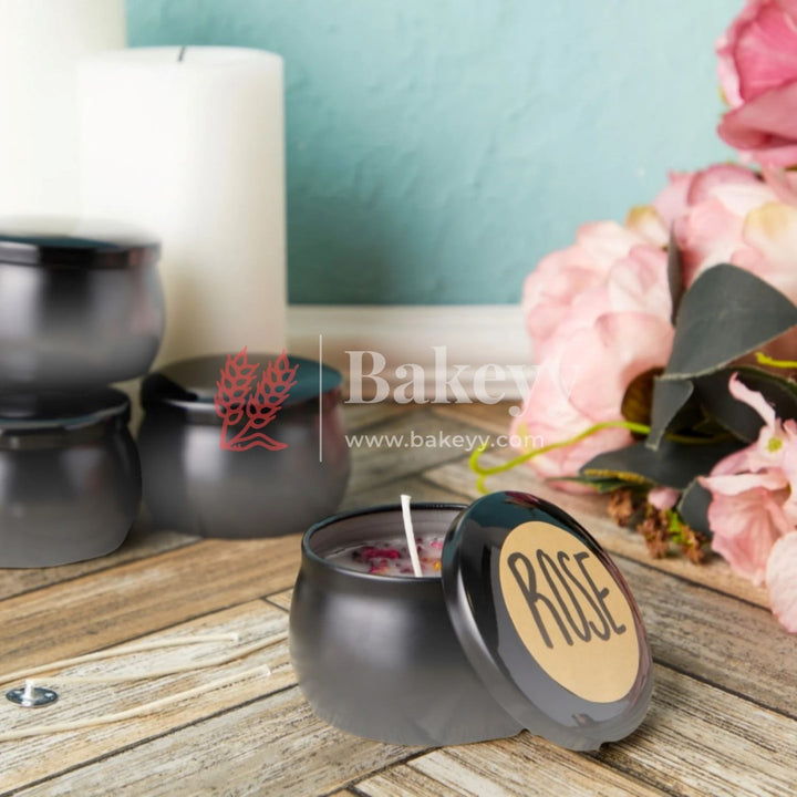 Faded Black Matka Candle Tin Box | Empty Decorative Tin Box | Chocolate Box | Candy Box | Gift Box | Pack Of 12 - Bakeyy.com