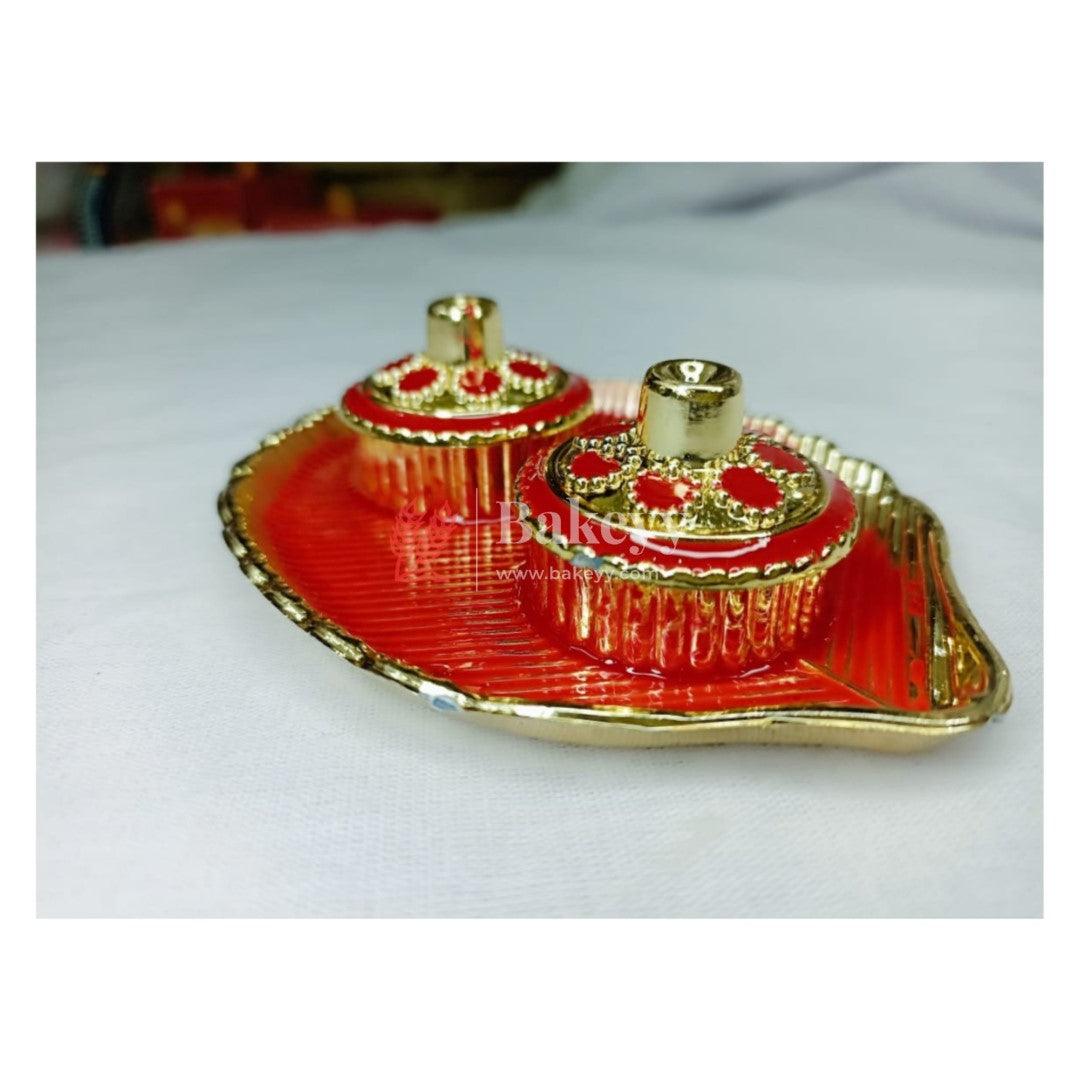 Plastic Kumkum Holder Stone Decorated 2-in-1 Haldi/Kumkum Holder- 2 - Bakeyy.com - India - Plastic Kumkum Holder Stone Decorated 2-in-1 Haldi/Kumkum Holder- 2 - Red