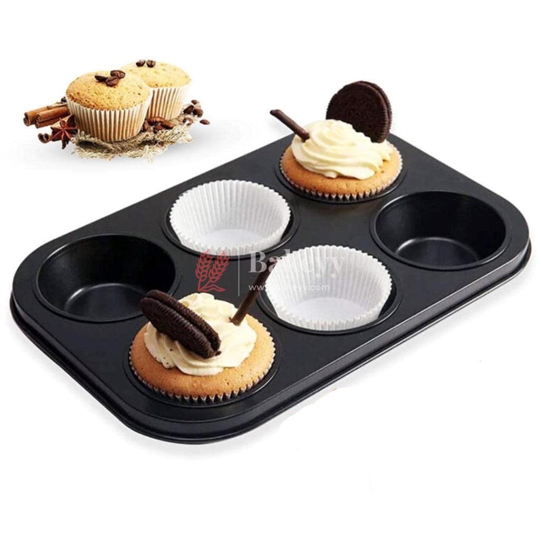 6 Slot Tray Cup Muffin Pan Tins Mould | Baking Cupcake | Non-Stick Mould | Reusable Tray Pan Mould | Non-Stick (Black) - Bakeyy.com - India - 6 Slot Tray Cup Muffin Pan Tins Mould | Baking Cupcake | Non-Stick Mould | Reusable Tray Pan Mould | Non-Stick (Black) - Default Title