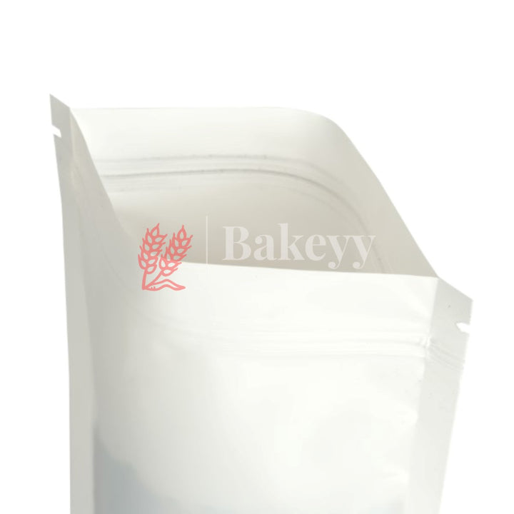 100 gm | Zip Lock Pouch | Milky White Pouch Without Window | 10x17 CM | Standing Pouch - Bakeyy.com