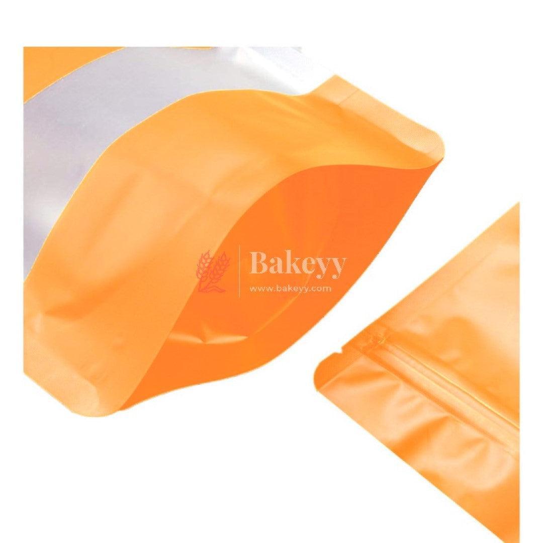 250 gm | Zip Lock Pouch | Orange Color With Window | 13.5x22 CM | Standing Pouch | 110 GSM | - Bakeyy.com - India - 250 gm | Zip Lock Pouch | Orange Color With Window | 13.5x22 CM | Standing Pouch | 110 GSM | - Pack Of 50 / 13.5x22 Cm / 250 gm