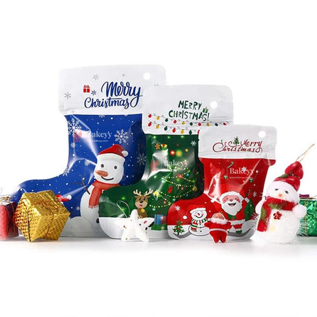 Christmas Fancy Ziplock Stocking Gift Bags – Pack of 50: Perfect for Holiday Gifting - Bakeyy.com - India - Christmas Fancy Ziplock Stocking Gift Bags – Pack of 50: Perfect for Holiday Gifting - Small