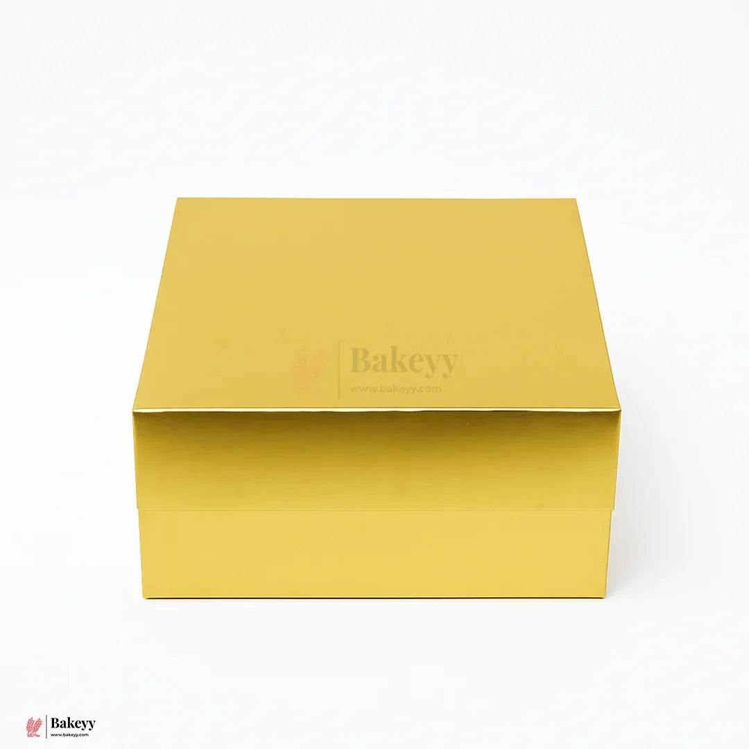 Premium Gold Collapsible Hamper Box with Magnetic Lid | Pack of 1 - Bakeyy.com - India - Premium Gold Collapsible Hamper Box with Magnetic Lid | Pack of 1 - 8x8x4 Inch
