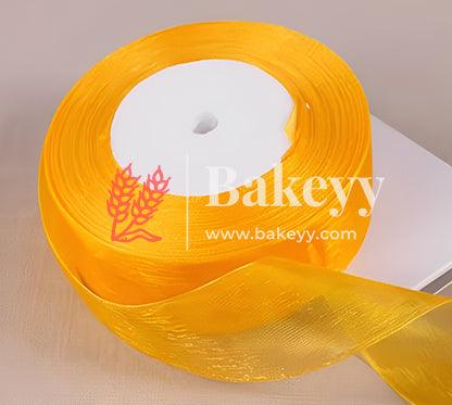 Transprant Satin ribbon for decoration | Gift wrapping | School project works | Opening ribbon | Multi-purpose use - Bakeyy.com - India - Transprant Satin ribbon for decoration | Gift wrapping | School project works | Opening ribbon | Multi-purpose use - Yellow