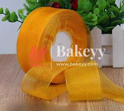 Transprant Satin ribbon for decoration | Gift wrapping | School project works | Opening ribbon | Multi-purpose use - Bakeyy.com - India - Transprant Satin ribbon for decoration | Gift wrapping | School project works | Opening ribbon | Multi-purpose use - Orange Yellow