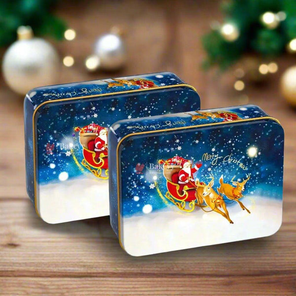 Blue with Reindeer | Elegant Christmas Decorative Tin Box | Gift Box | Chocolate Box | Cookie Box | Luxury Box | Pack of 6 | - Bakeyy.com - India - Blue with Reindeer | Elegant Christmas Decorative Tin Box | Gift Box | Chocolate Box | Cookie Box | Luxury Box | Pack of 6 | - Default Title