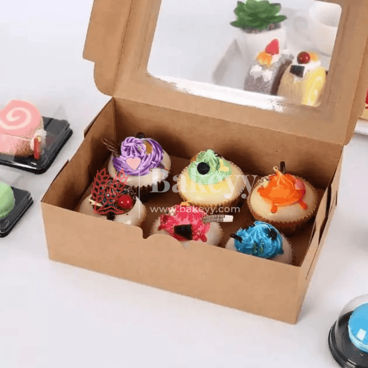 6 Cavity Kraft Cupcake Box | Pack Of 10 | - Bakeyy.com - India - 6 Cavity Kraft Cupcake Box | Pack Of 10 | - Default Title