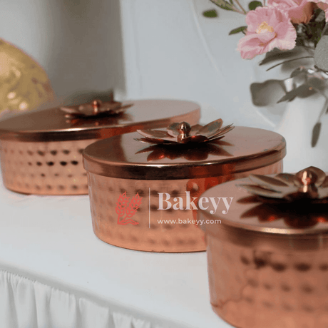 Hammered Copper Decorative Jar with Floral Lid - Bakeyy.com - India - Hammered Copper Decorative Jar with Floral Lid - Small