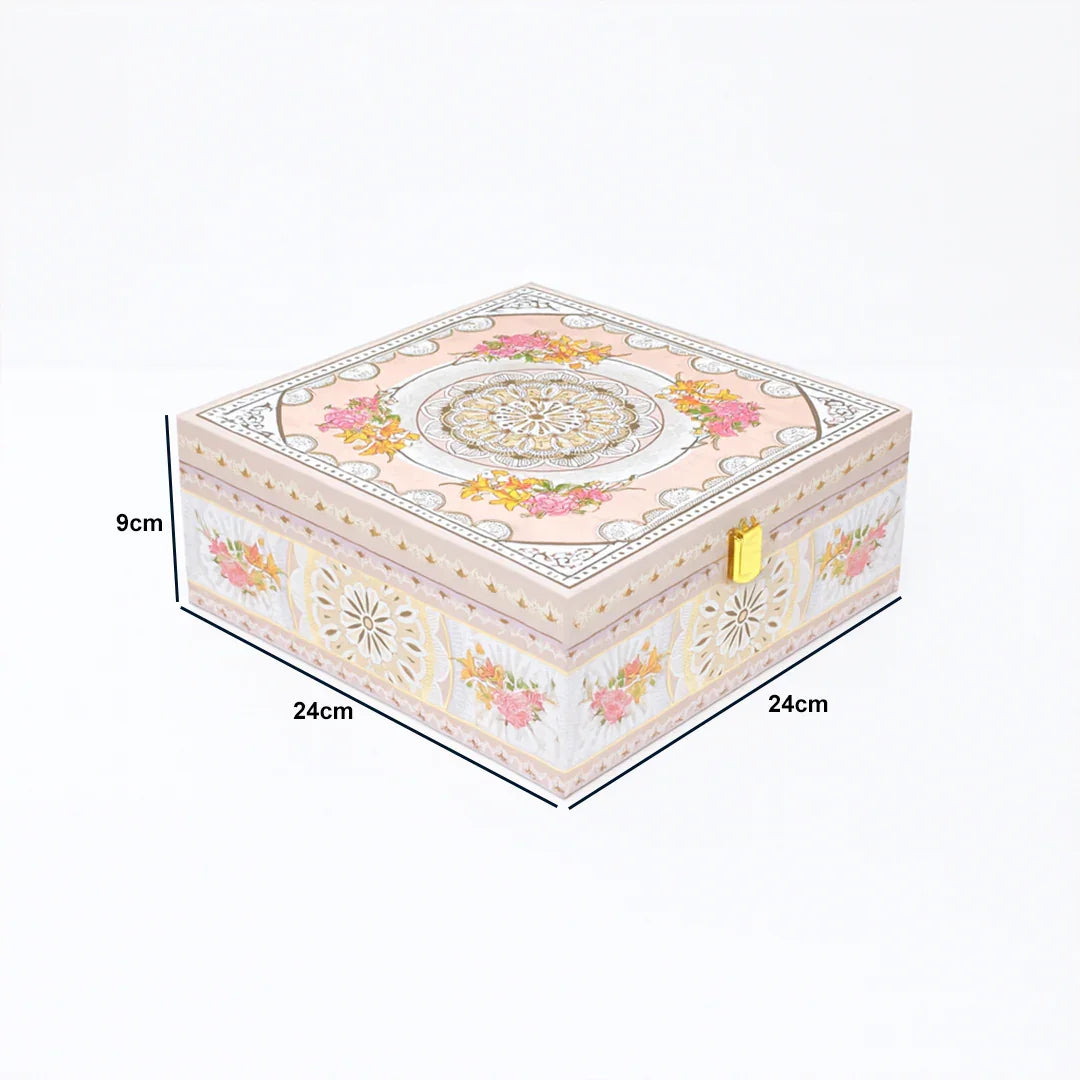 24x24x9cm | Elegant Floral Mandala Square Gift Box with Satin Lining | Pack of 1