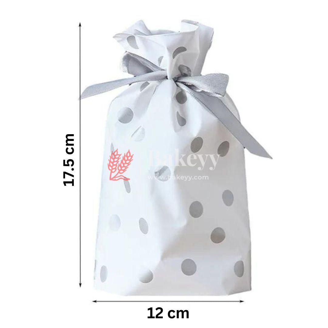 Silver Dots Plastic Stand Up Treat Favor Bags Gift Wrapper Bags for Candy Cookie Chocolate | Pack of 50 | - Bakeyy.com - India - Silver Dots Plastic Stand Up Treat Favor Bags Gift Wrapper Bags for Candy Cookie Chocolate | Pack of 50 | - Medium