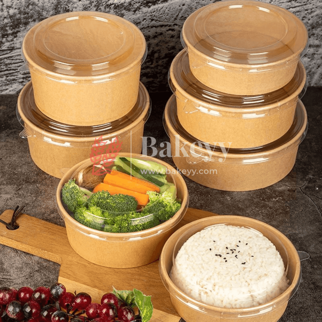 500ml | Kraft Paper Tub Container With PET Lid | Eco-Friendly Food Containers | Pack of 10 | - Bakeyy.com - India - 500ml | Kraft Paper Tub Container With PET Lid | Eco-Friendly Food Containers | Pack of 10 | - Default Title