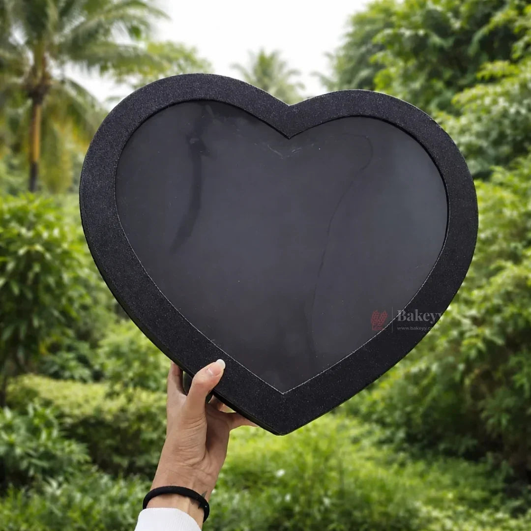 Premium Heart-Shaped Black Gift Box with Transparent Lid l Pack of 1 - Bakeyy.com - India - Premium Heart-Shaped Black Gift Box with Transparent Lid l Pack of 1 - Small 499.00