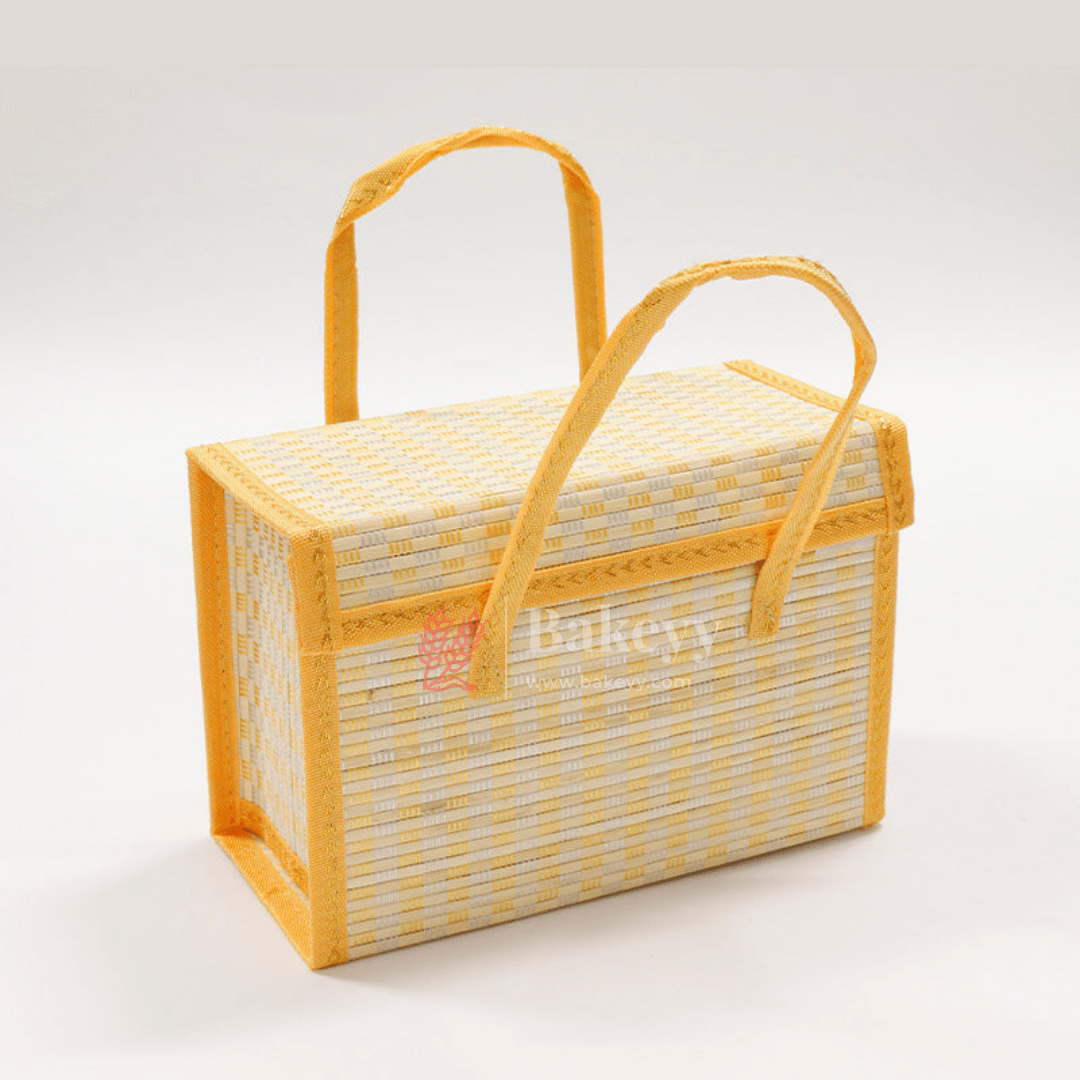 Yellow Wooden baskets | Premium Woven Storage Basket with Handles | handmade wicker basket | - Bakeyy.com - India - Yellow Wooden baskets | Premium Woven Storage Basket with Handles | handmade wicker basket | - Default Title